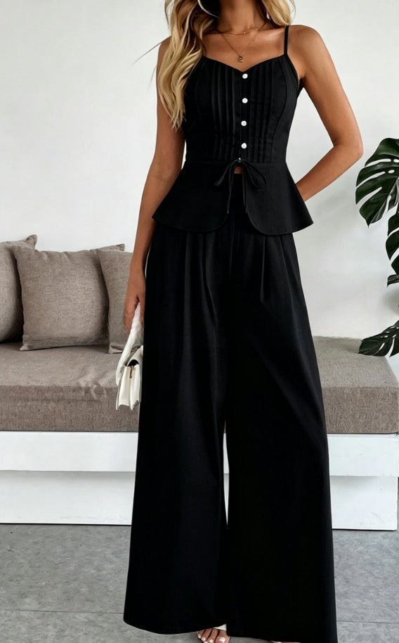 French-Style Waist-Cinching Pleated Ruffle Hem Set