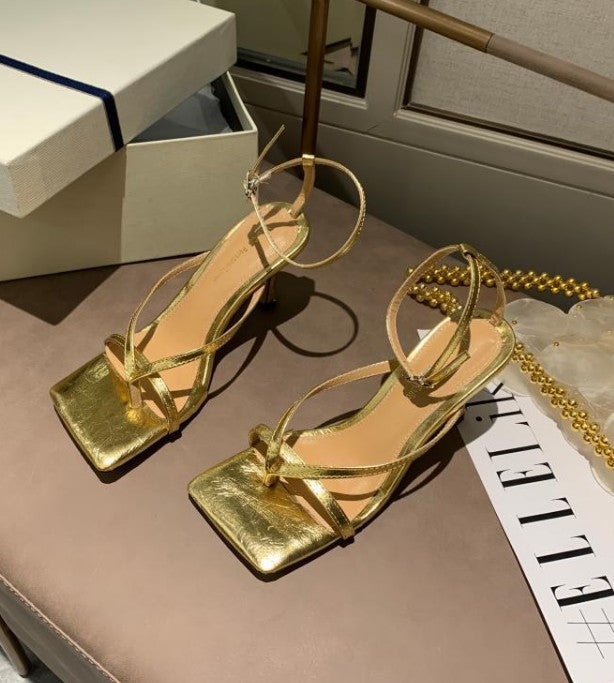 fashionable square head high heel toe sandals