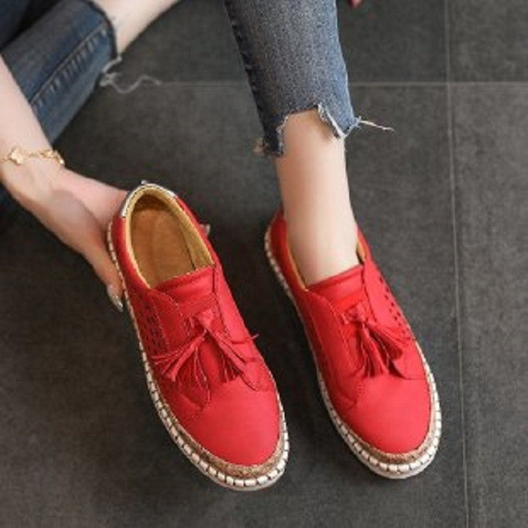Tassel Round Toe Two-Color Stitching Casual Shoes Drip Depot