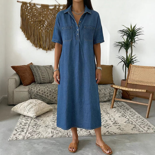 Casual V-Neck Denim Dress