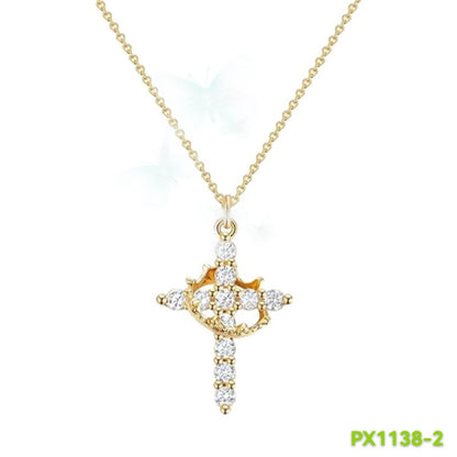 Rotating Cross Diamond Crown Necklace for Women