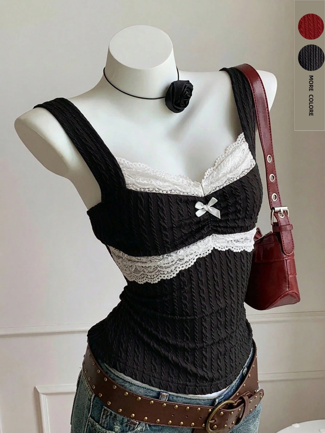 Lace Trim Camisole with Bow Detail