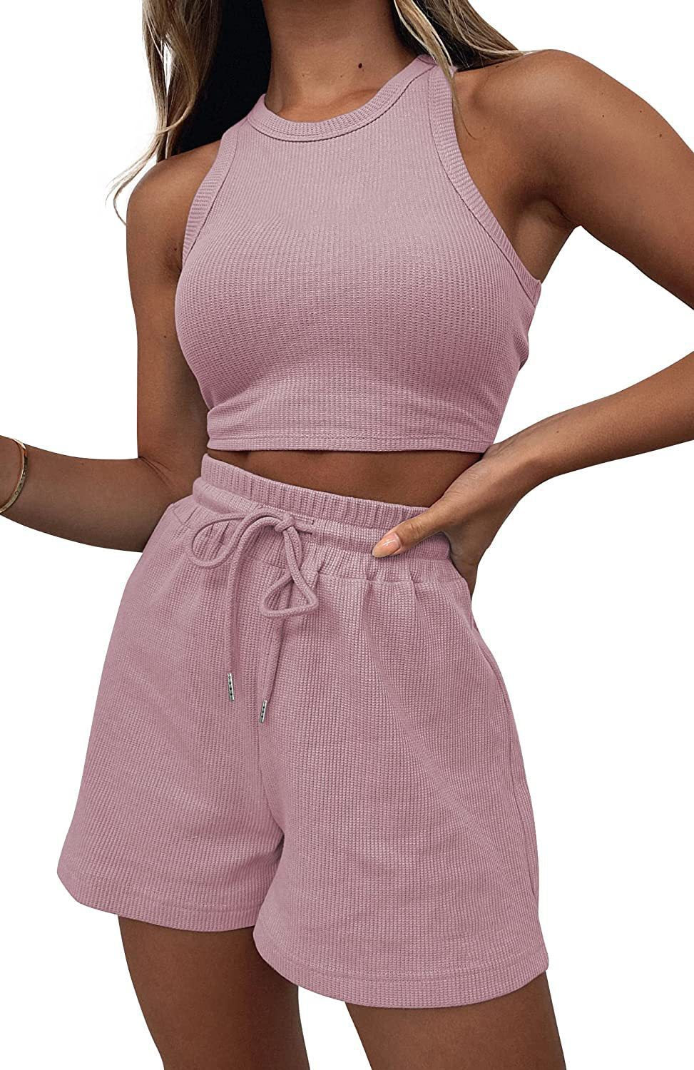 Sleeveless Waffle Vest and Shorts Set