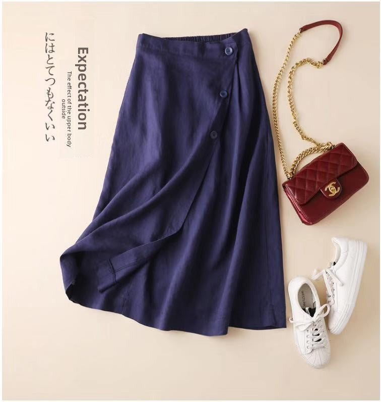 Cotton Linen A-Line Flared Skirt