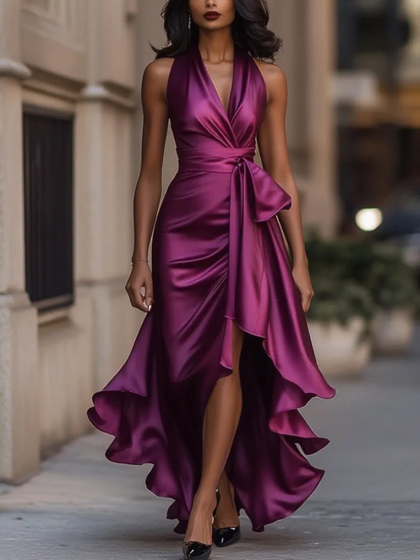 Elegant V-Neck Ruffled Dress