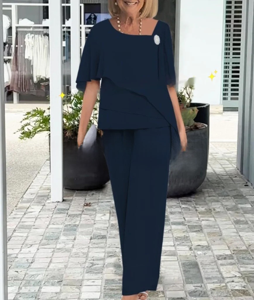 Chiffon Beaded Wide-Leg Pants