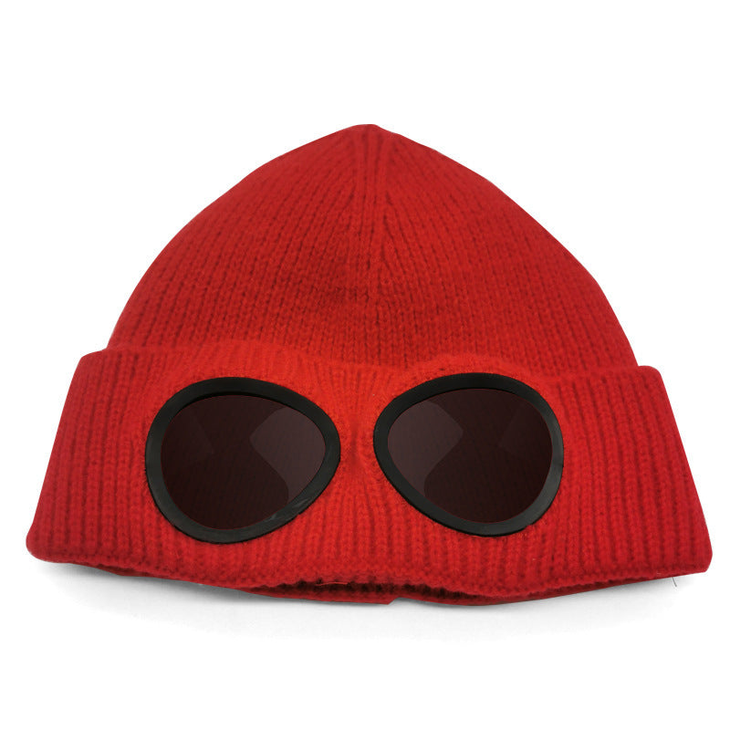 Aviator Goggles Fleece-Lined Knitted Beanie