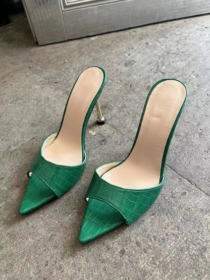Women Snake Pattern Pointed Toe High Heel Sandals Peep Toe Slippers