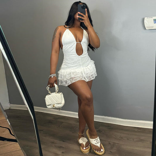 Womens Floral Lace Halter Dress