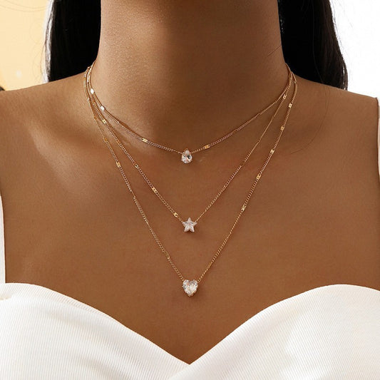 Layered Geometric Pendant Alloy Necklace
