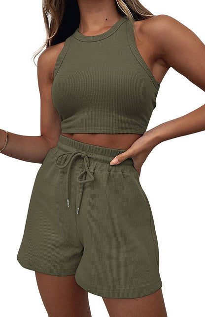 Sleeveless Waffle Vest and Shorts Set