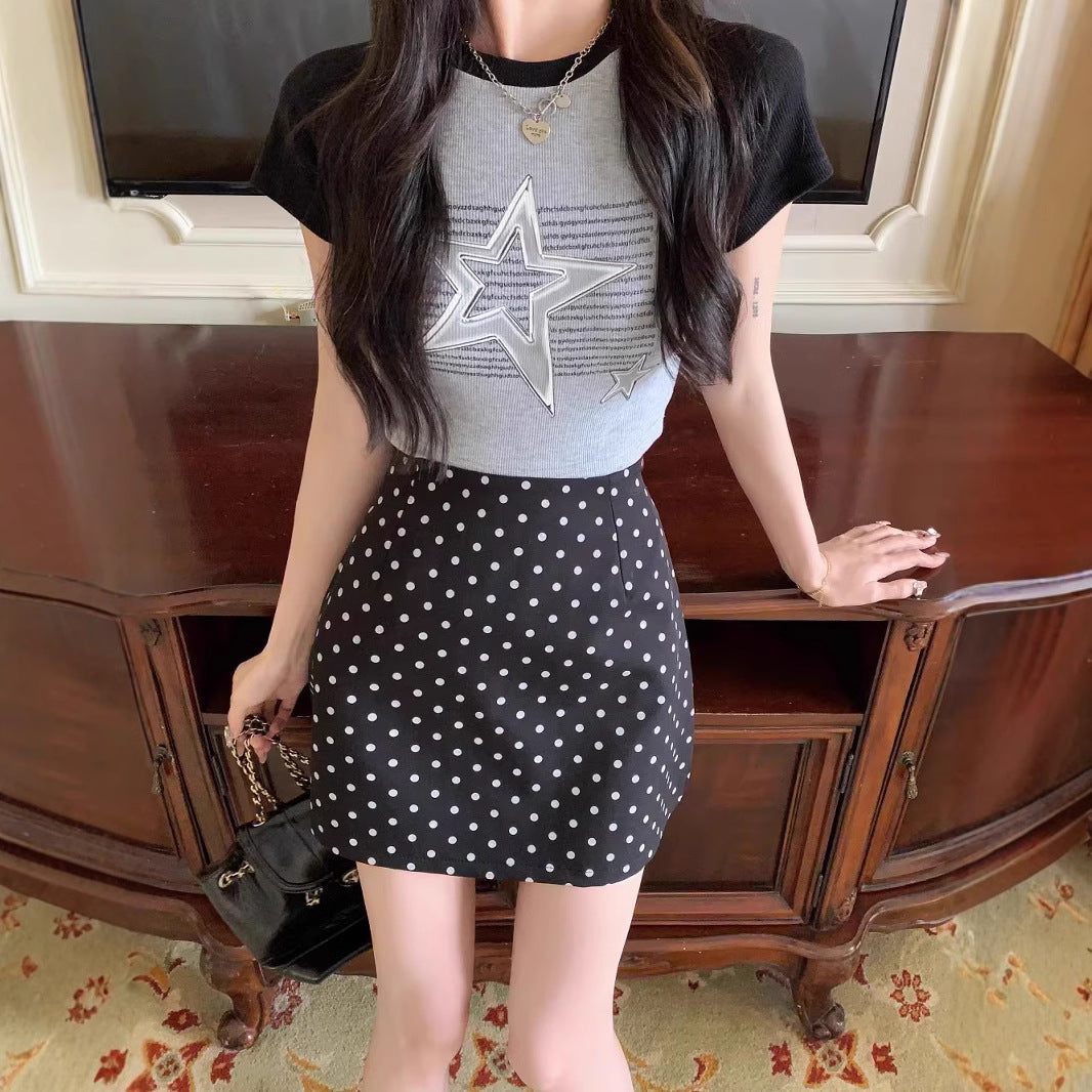Women's High Waist A-line Skirt with Wave Dot Pattern