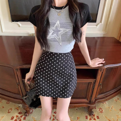 Women's High Waist A-line Skirt with Wave Dot Pattern