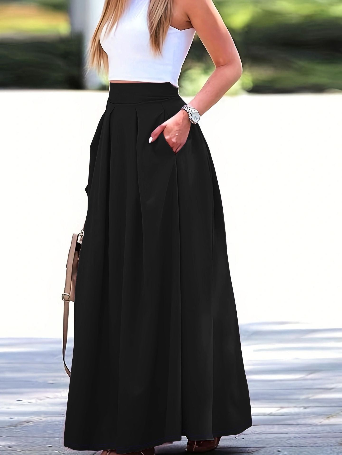 High Waist A-Line Long Skirt