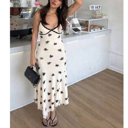 V Neck Slim Backless Suspender Dress for Women