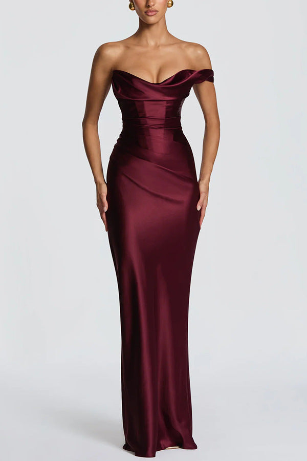 Off-Shoulder Satin Bodycon Dress