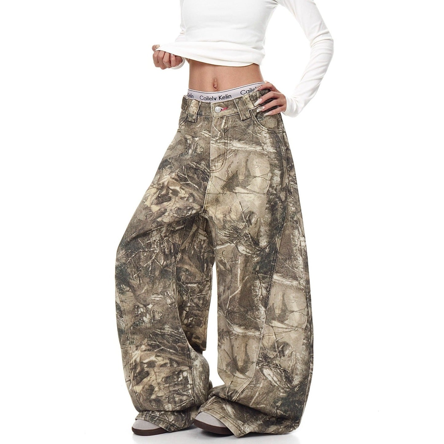 American Street Letter Embroidery Branch Camouflage Jeans for Men and Women Drip Depot