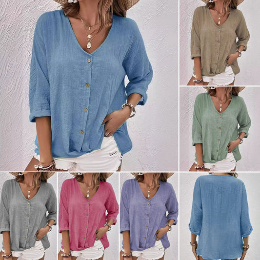 Womens V-Neck Long Sleeve Blouse