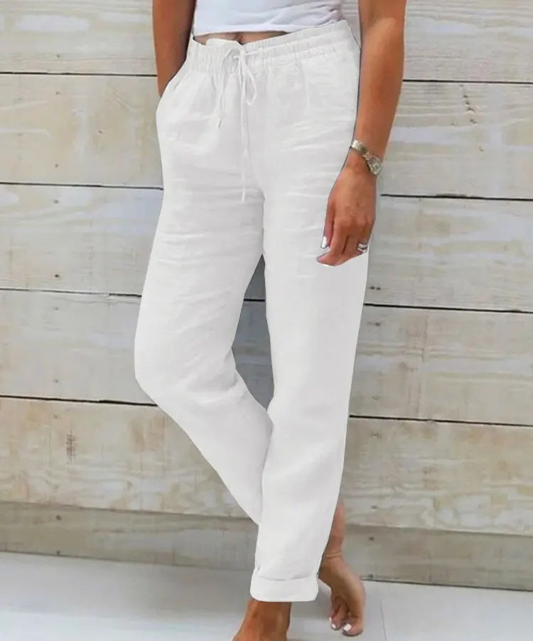 High Waisted Casual Cotton Linen Pants