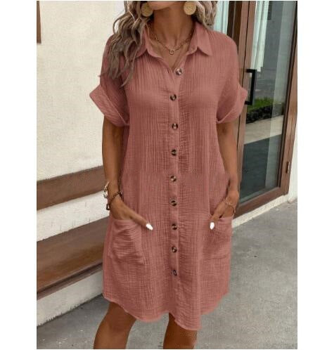 Womens V-Neck Button Shirt Dress