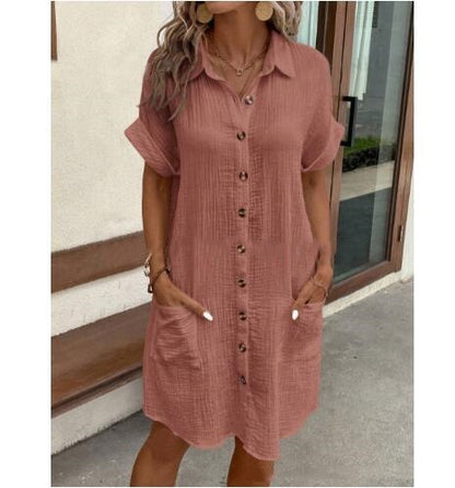 Womens V-Neck Button Shirt Dress