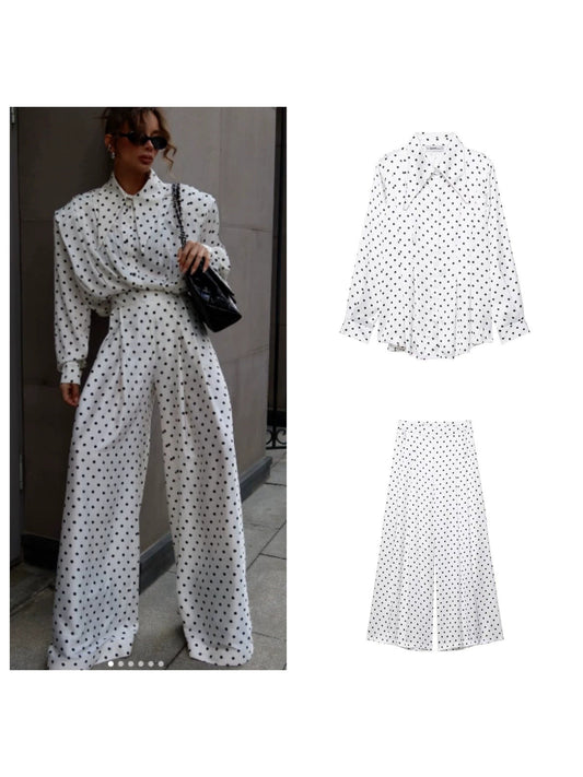 Women's Polka Dot Shirt and High-Waisted Pants Drip Depot