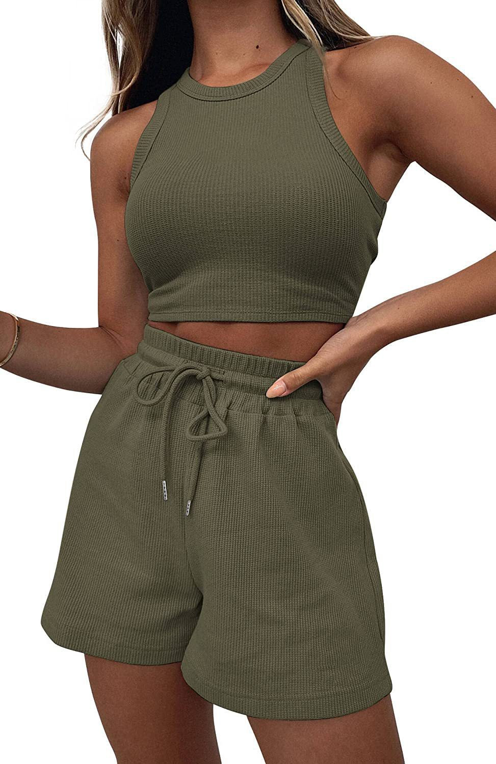 Sleeveless Waffle Vest and Shorts Set