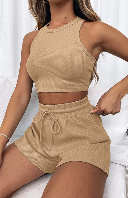 Sleeveless Waffle Vest and Shorts Set