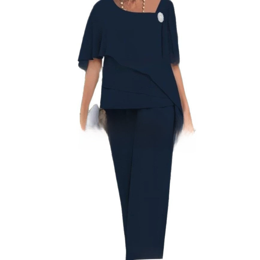Chiffon Beaded Wide-Leg Pants
