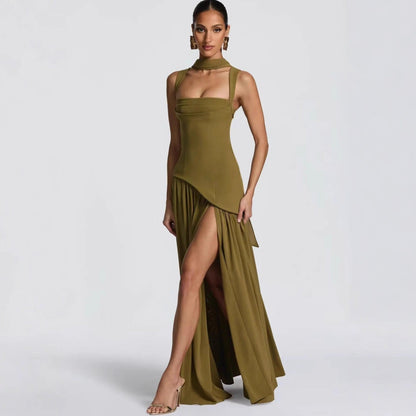 Fitted-waist pleated maxi dress Drip Depot