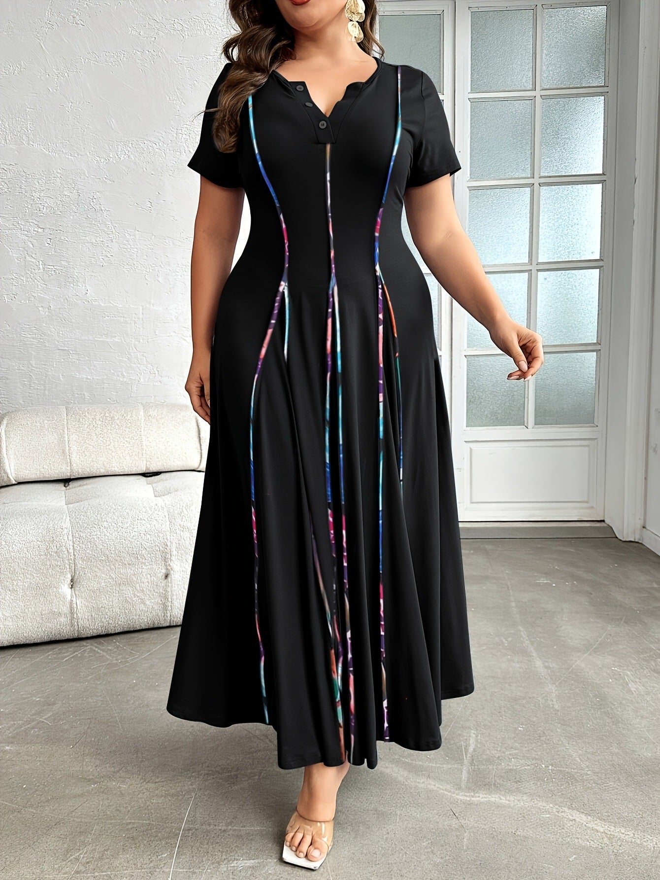 A-Line Contrast Trim Dress