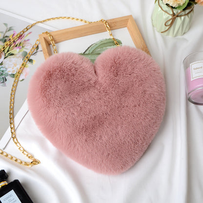 Heart Shaped Faux Rabbit Fur Crossbody Bag