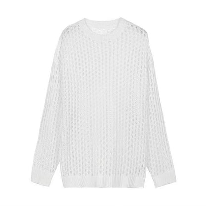 Hollow Loose Knitwear Mesh Round Neck Tops