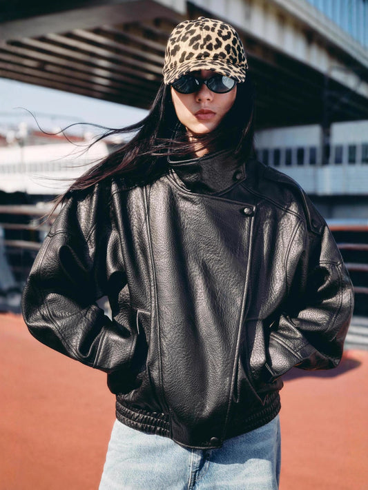 Women's Double Collar Faux Leather Jacket