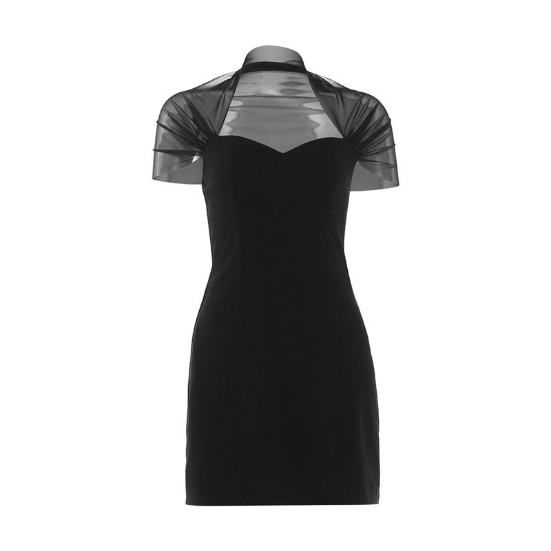 Elegant Mesh Panel Slim Dress