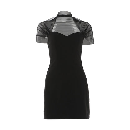 Elegant Mesh Panel Slim Dress